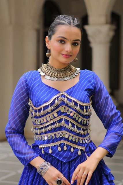 NAVRATRI KA 5047 Leheriya Blue Lehenga choli rental in Pune